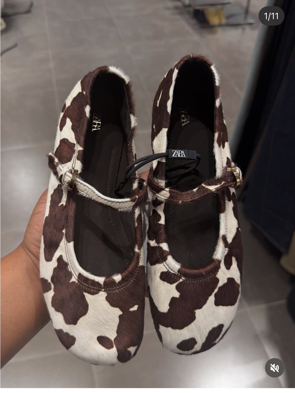 Zara Cow Print Mary Jane Flats - Leather Brown & White - Picture 2 of 5